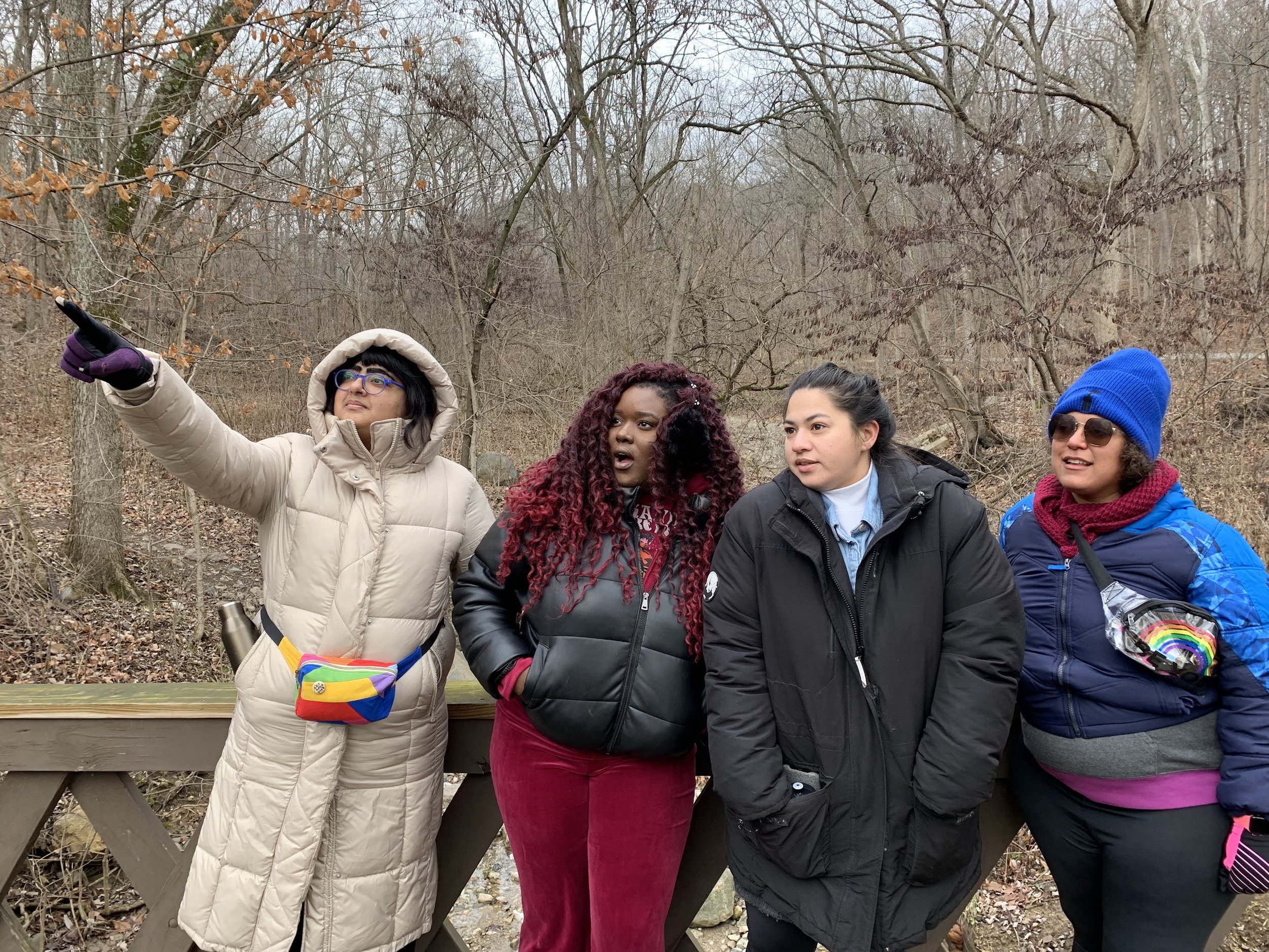 Members of color on a forest hike