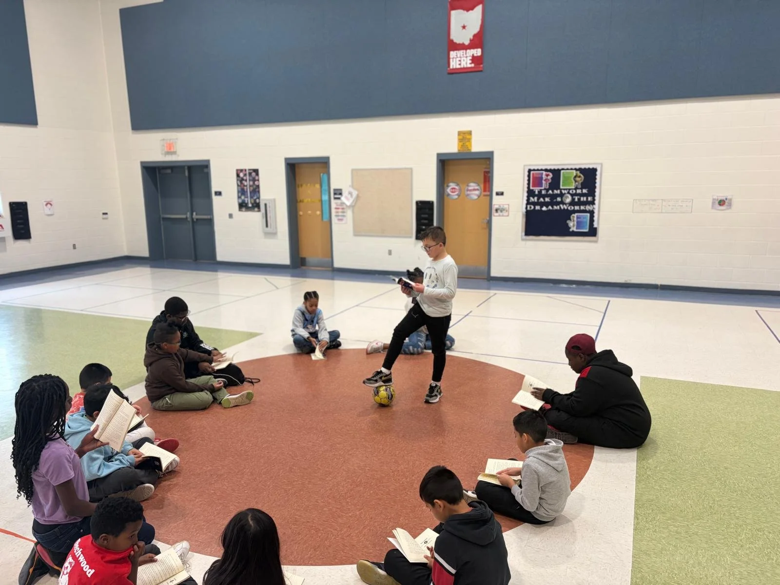 Students participating in Soccer and Literacy programming