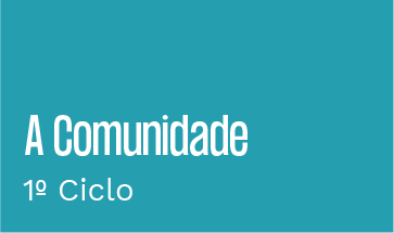 Rectângulo azul com o texto A Comunidade