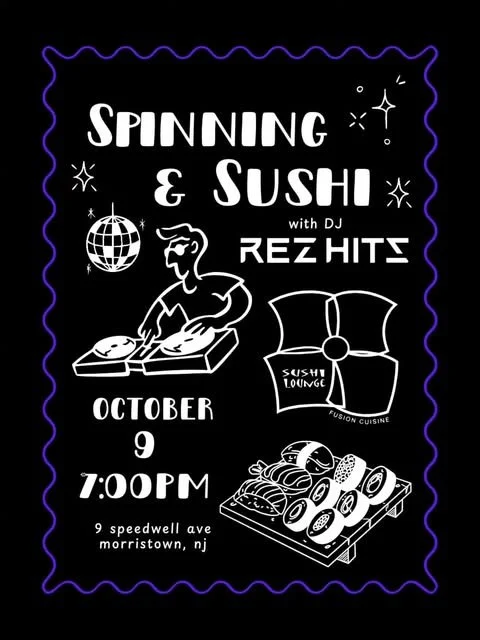 Instagram flyer announcing REZ HITS at Sushi Lounge on October 9 at 7 p.m.