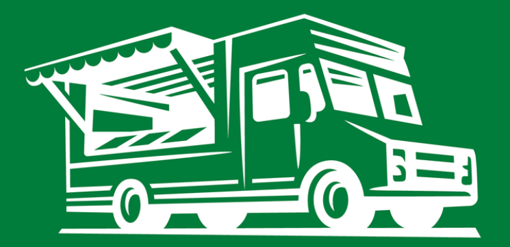 Mabank food truck yard green truck and seating area