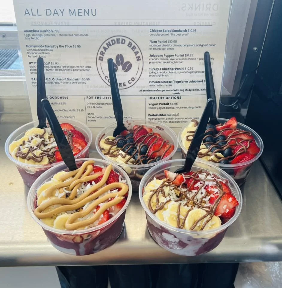 Branded Bean Coffee Co coffee drinks and açaí bowls