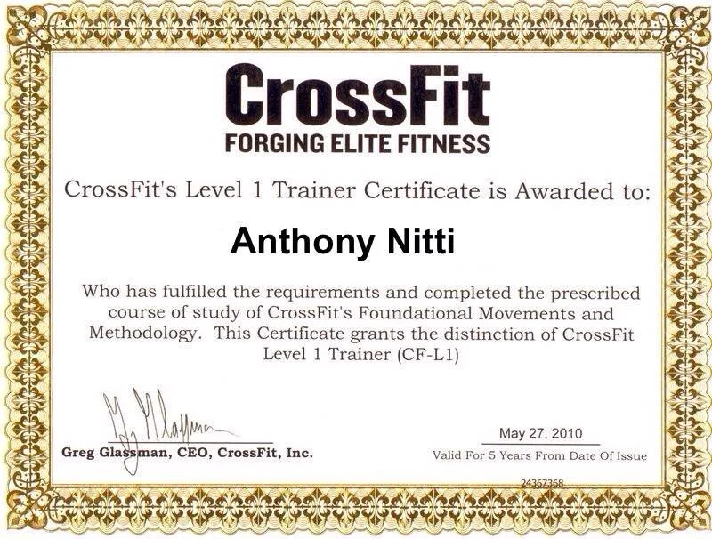 Anthony Nitti credential CrossFit Level 1
