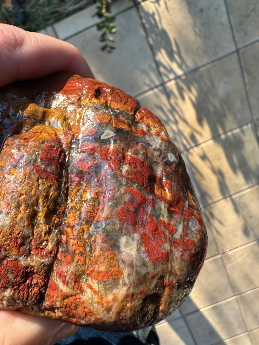 Close-up of banded red and orange jasper