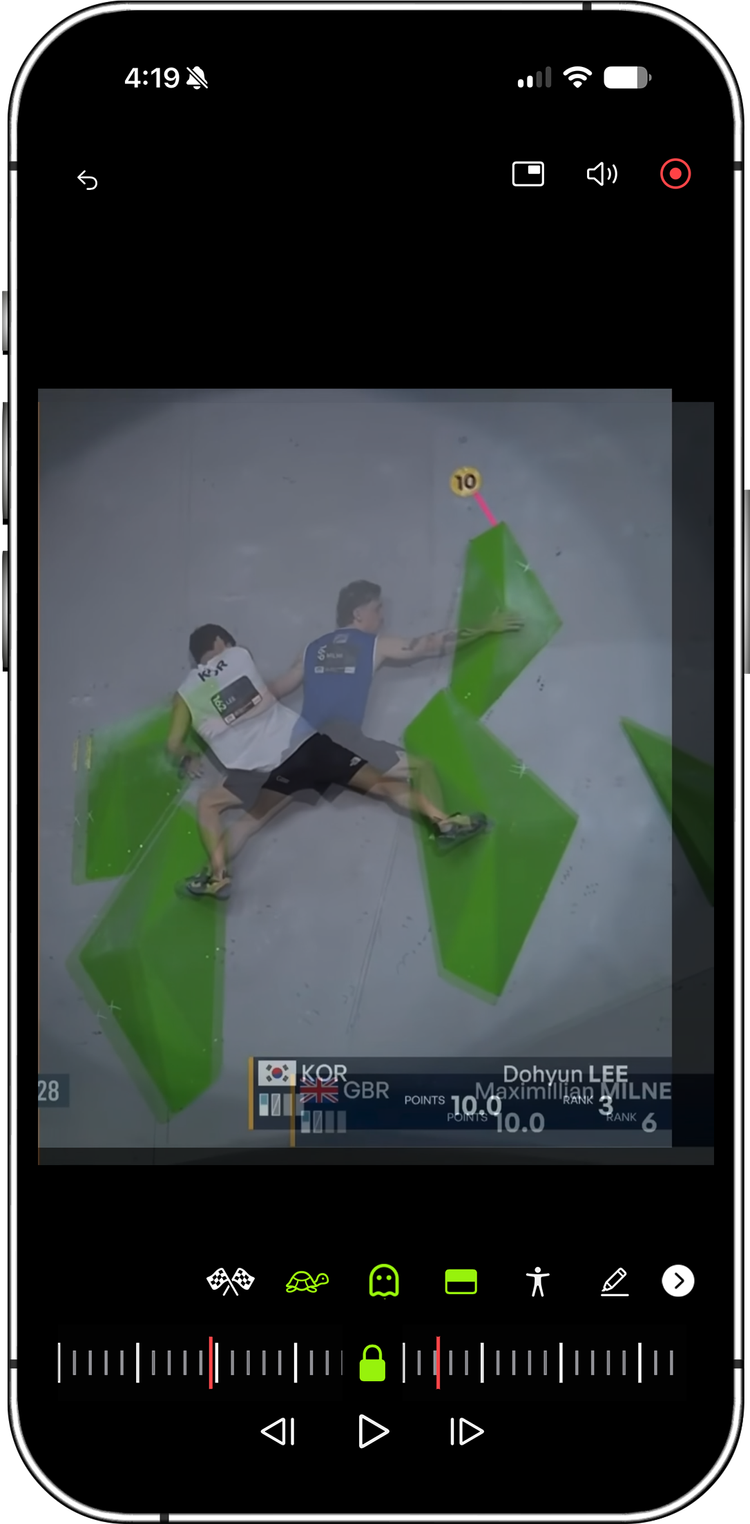 Ghost mode overlaying two boulderers on the same problem