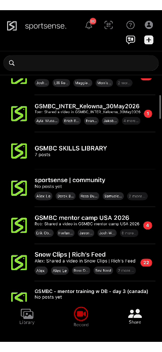 sportsense feed automatically organizing rider videos by group and athlete