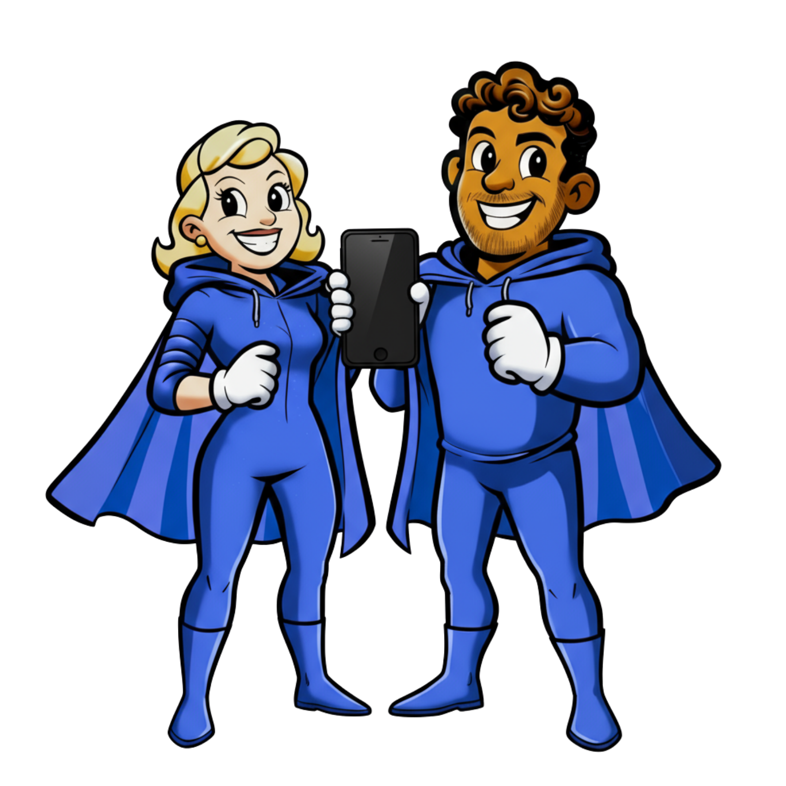 WECANDOIT team characters holding a phone