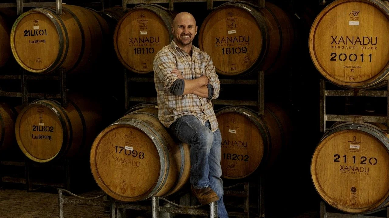 Xanadu winemaker Glenn Goodall in the barrel room