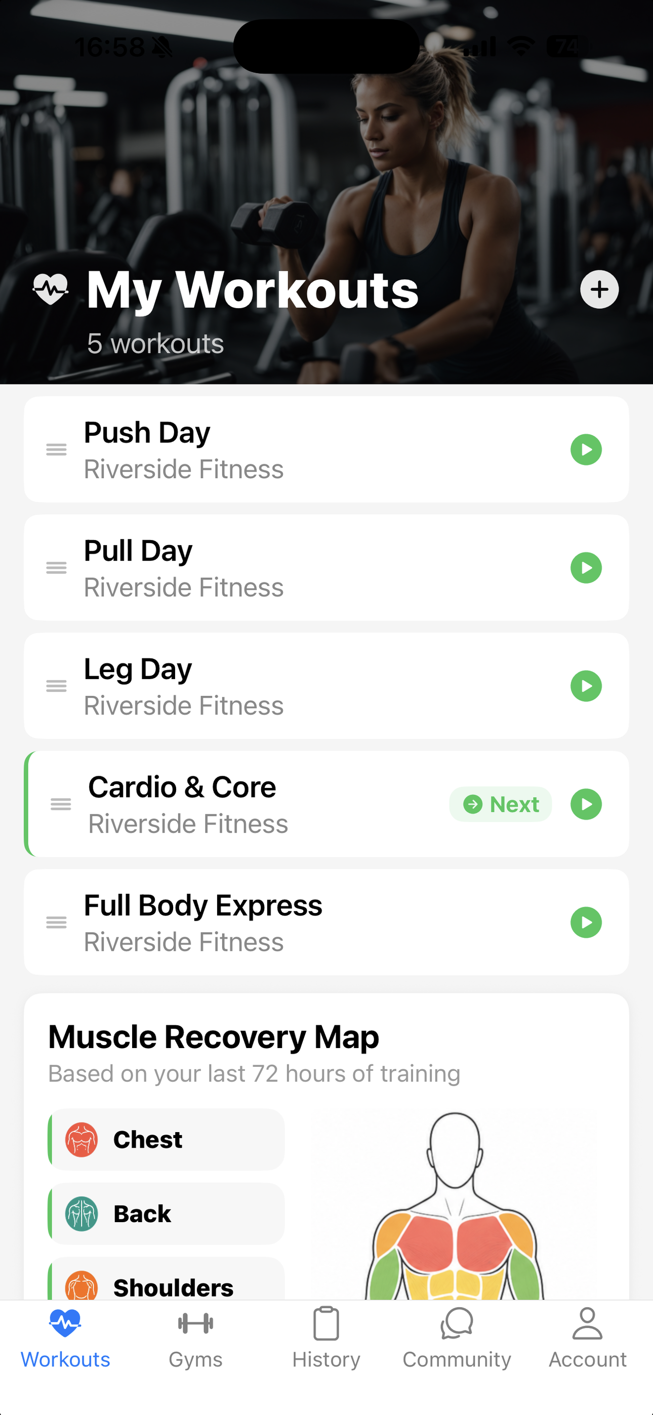Saved workouts in the app