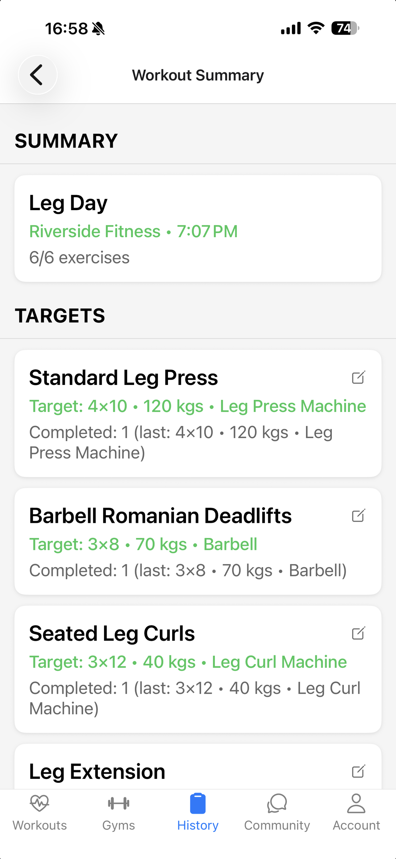 Completed workout summary