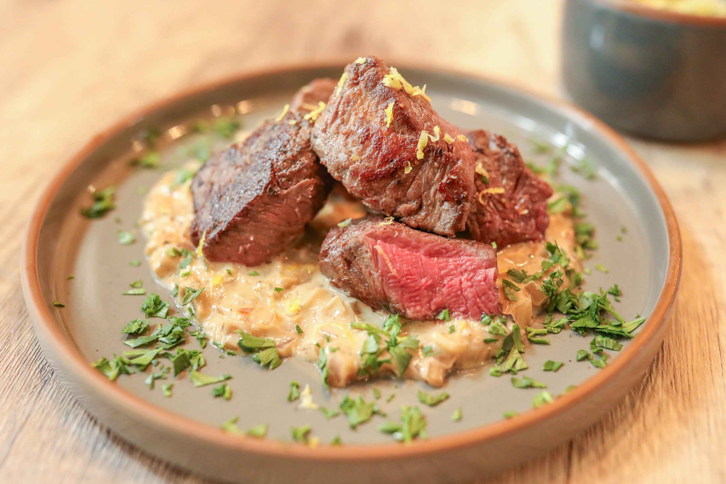 Steak Tips with Shallot Herb Butter Pan Sauce