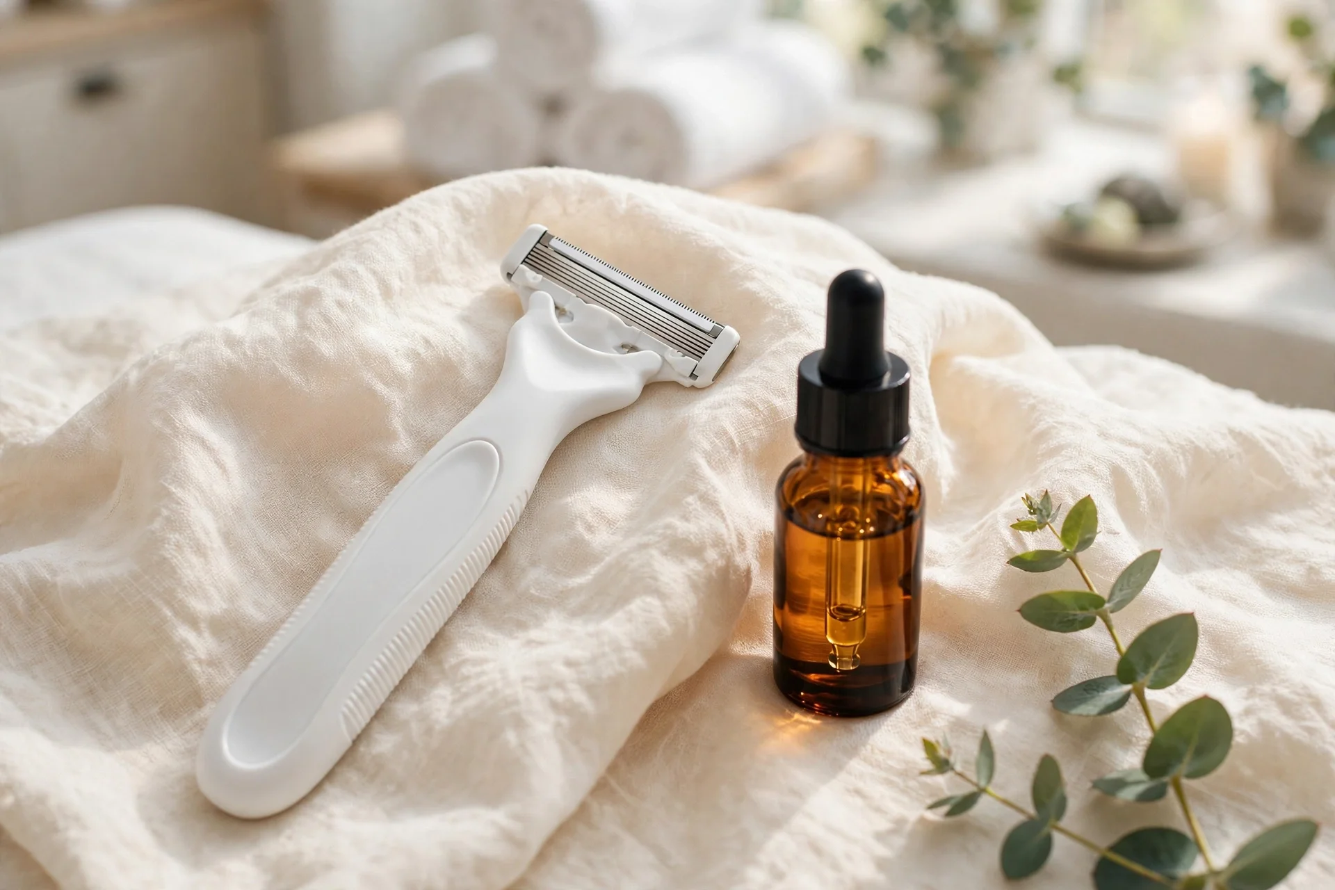 Dermaplaning tool and serum flat-lay