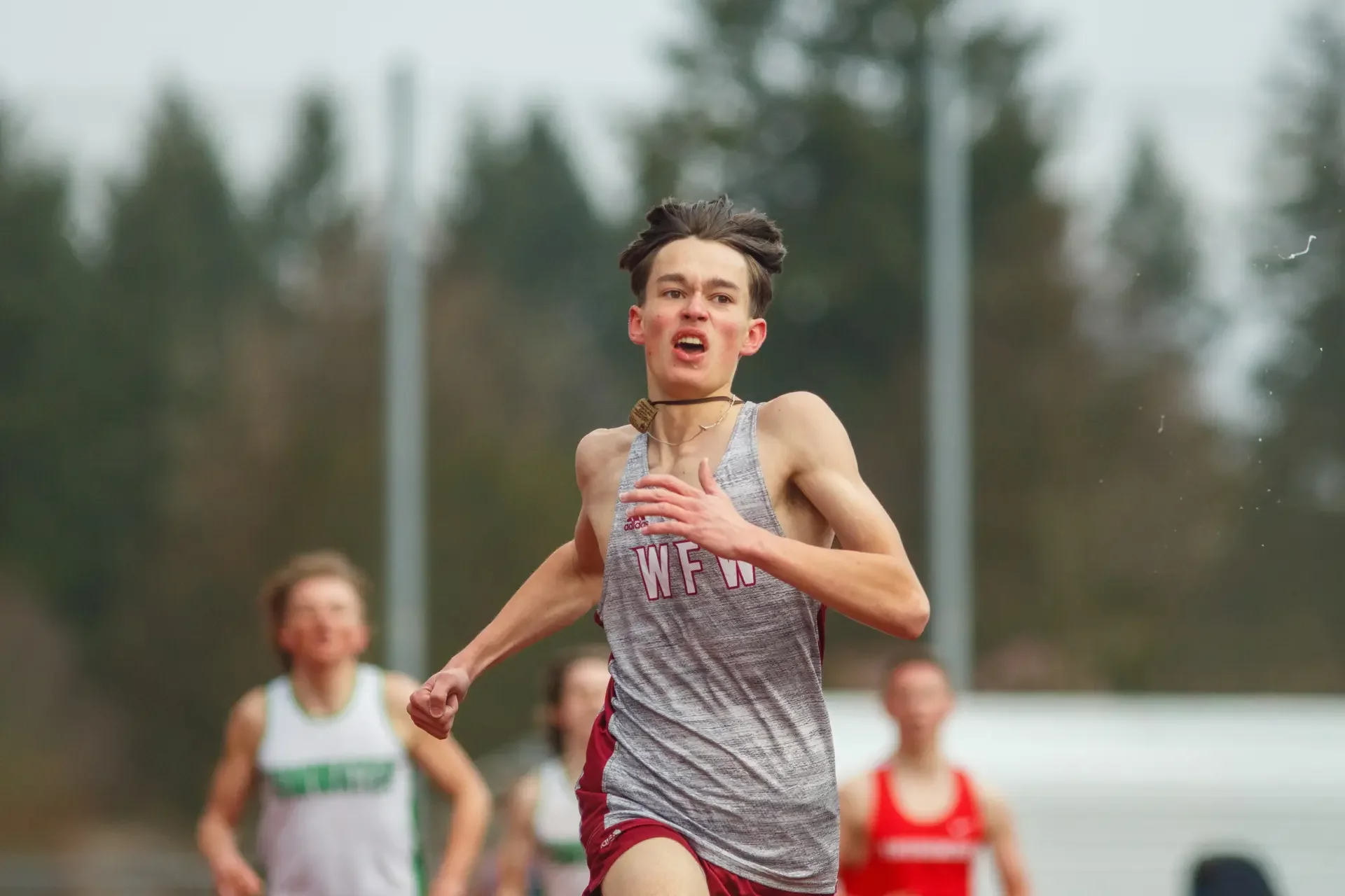 W.F. West High School male athlete pushing the pace in the 1600m run.