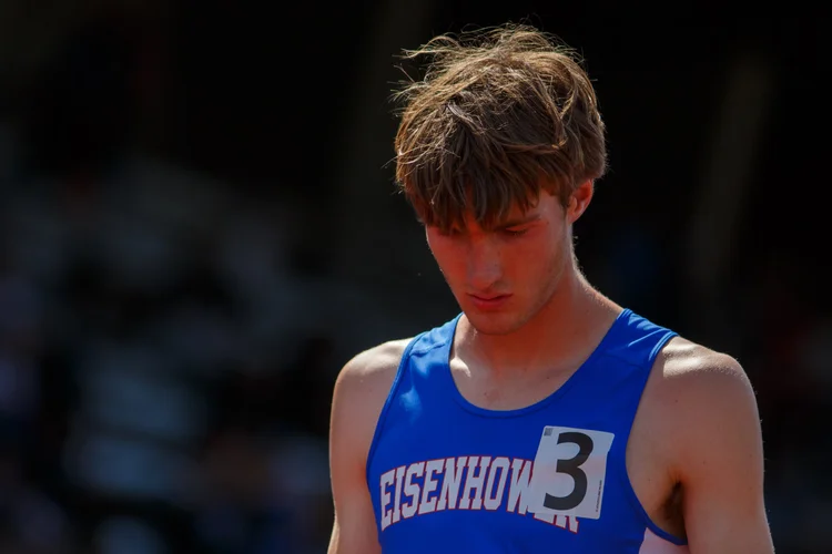 Kian Compton of Eisenhower racing at the 2026 South Sound Classic in Olympia — 15:05 5K senior