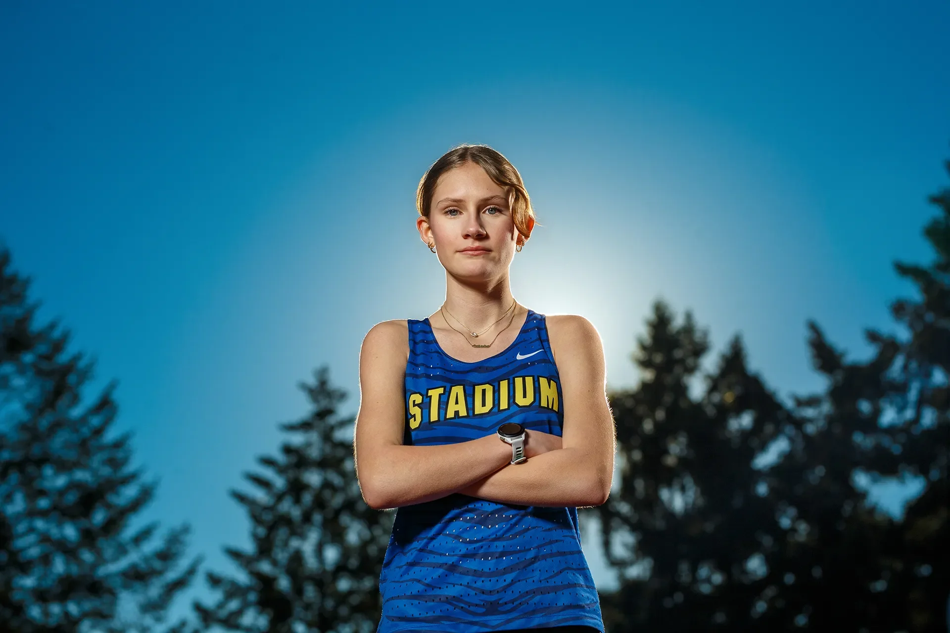 Catherine Harju of Stadium High School in her varsity letterman jacket