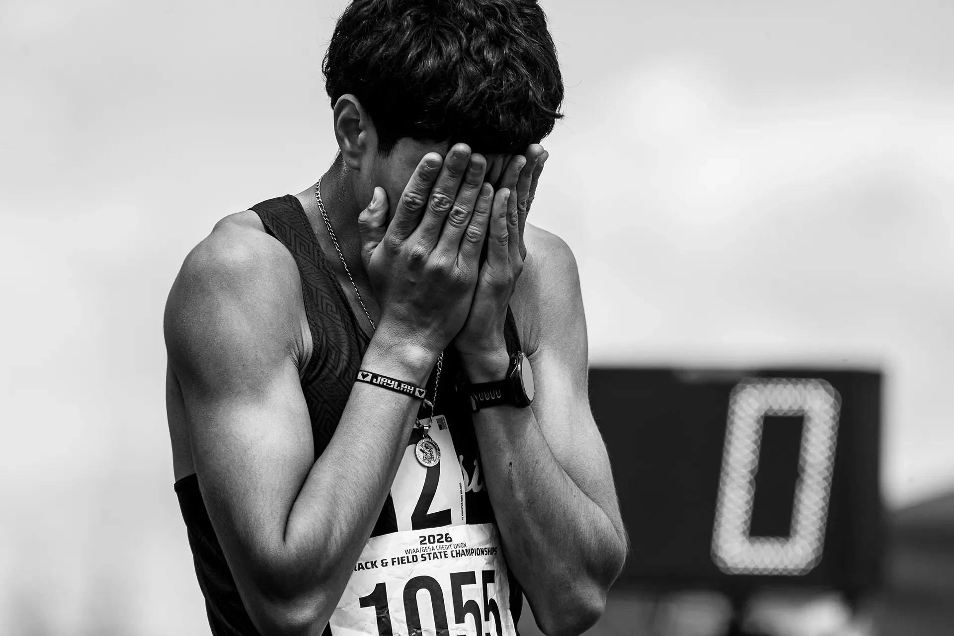 Leroy Lozano-Mejia of Hermiston runs the 3200m at the 2026 WIAA State Track Championships