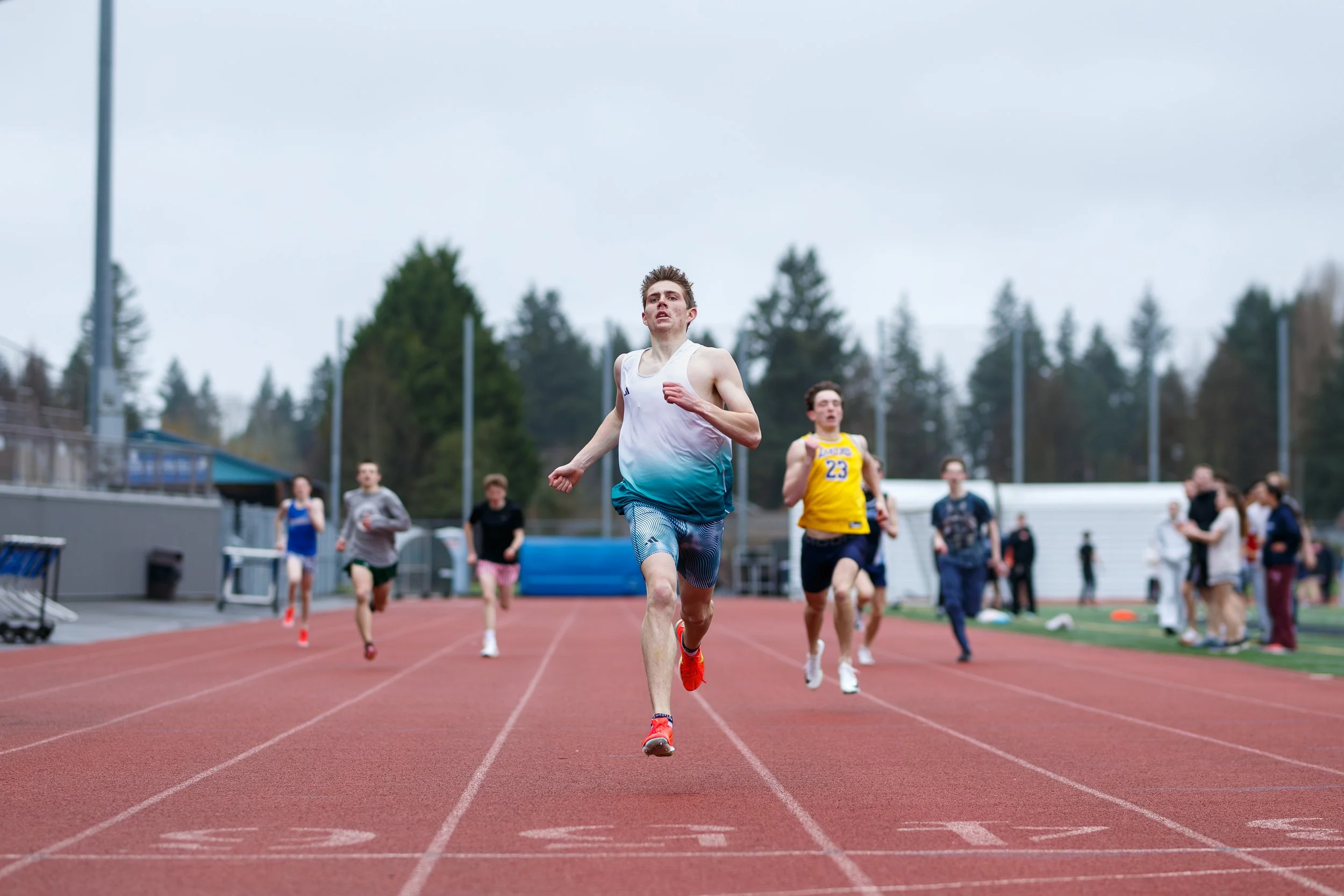 Olympia Bears runner demonstrating intense focus during the 2026 OHS Intrasquad track and field meet.