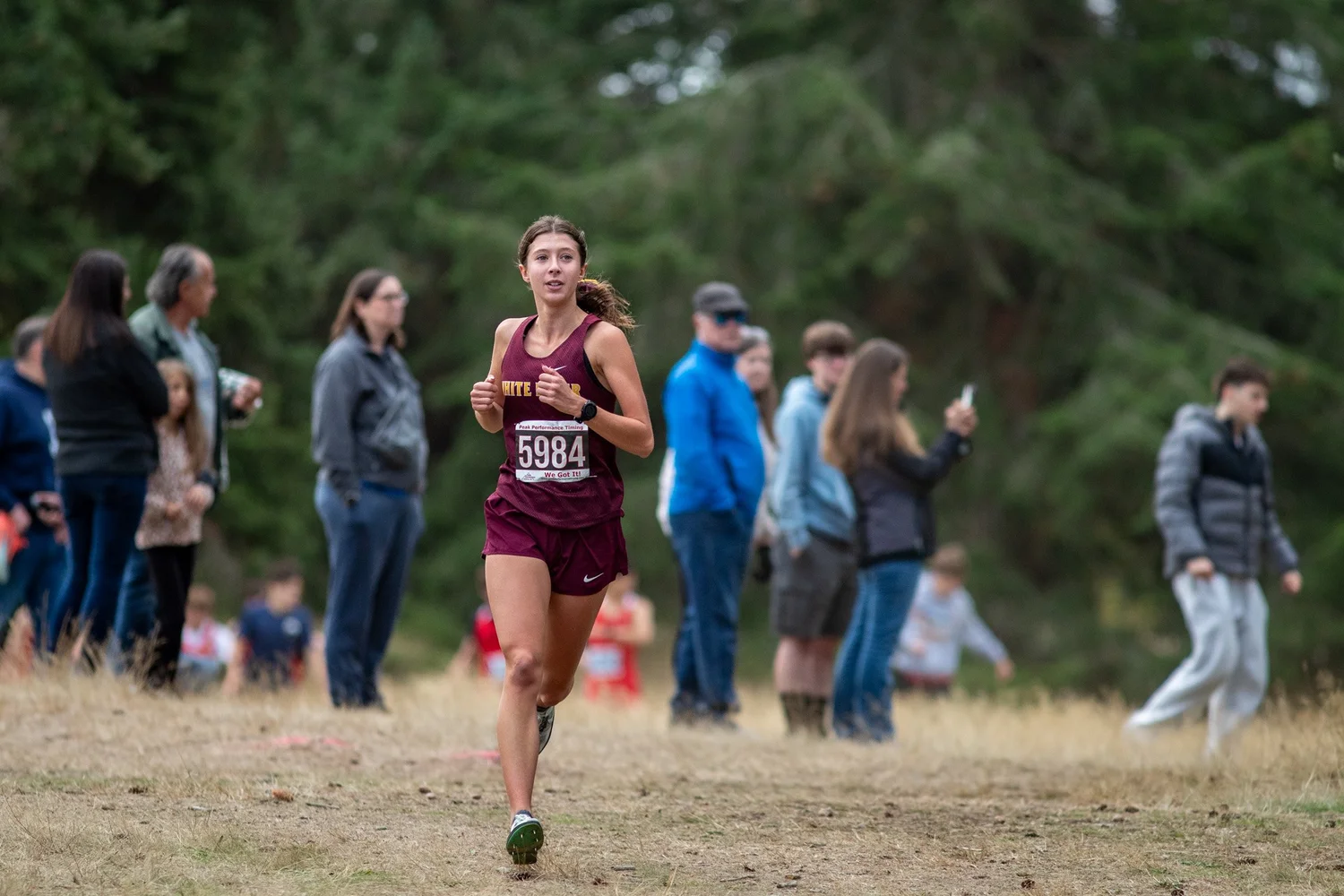 Paeton Poelman of White River, winner of the varsity girls race at the 2026 Fall Classic Invitational, PLU Meadows Disc Golf Course