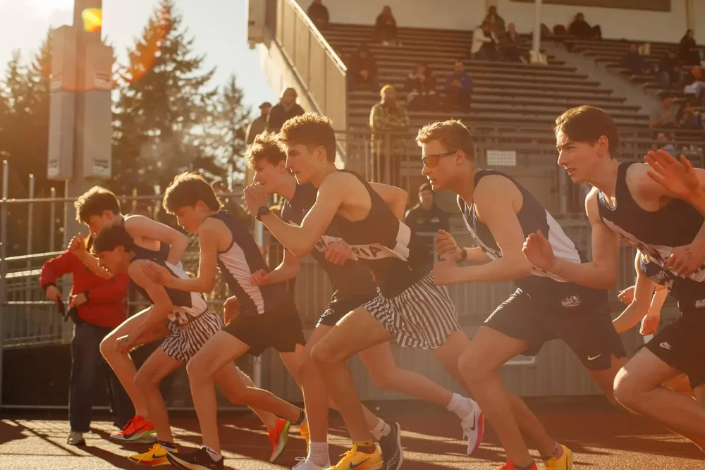 Boys 1600m start, indoor track, Seattle WA