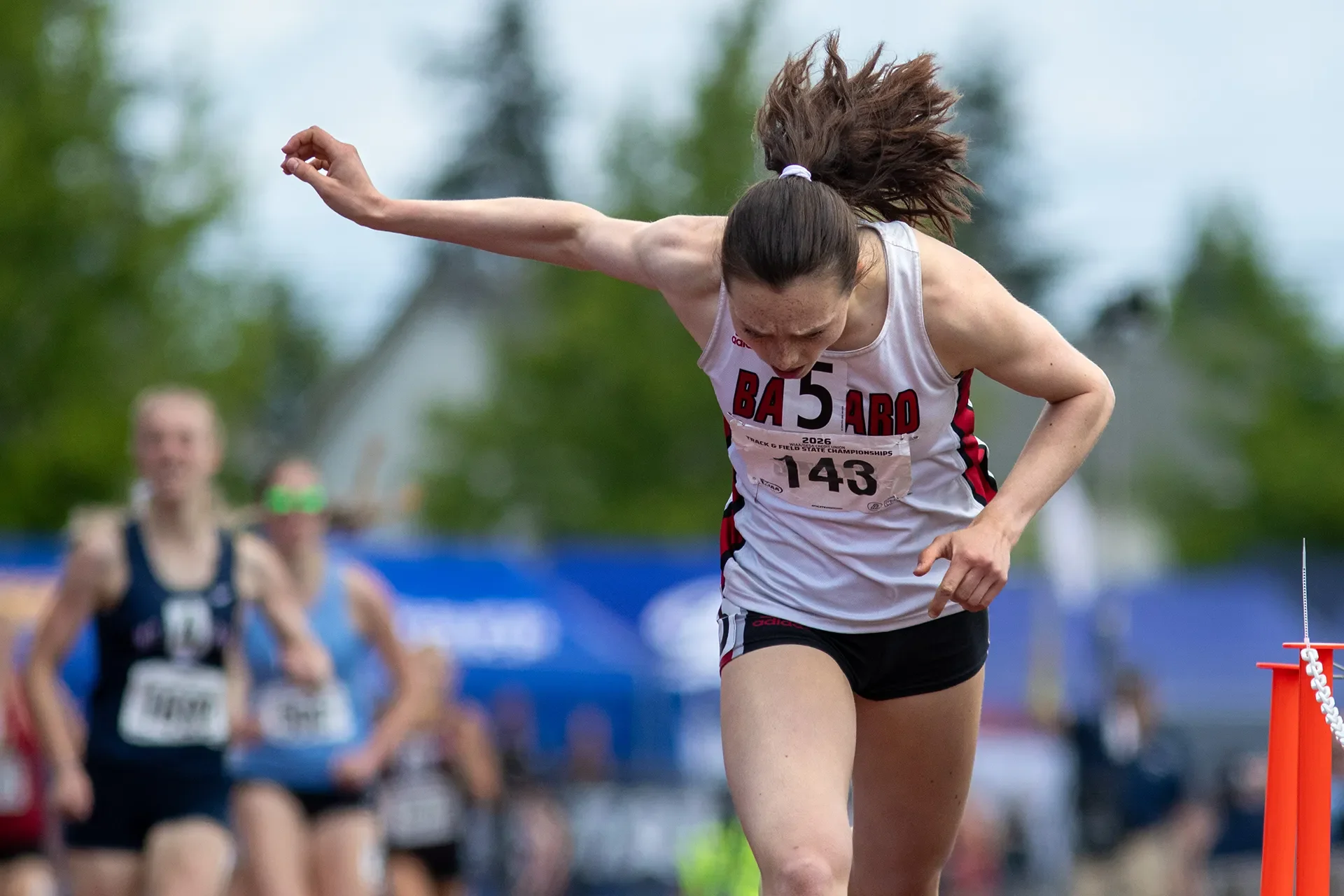 Ciana Johnson of Ballard winning the 3A girls 800m at the 2026 WIAA State Championships