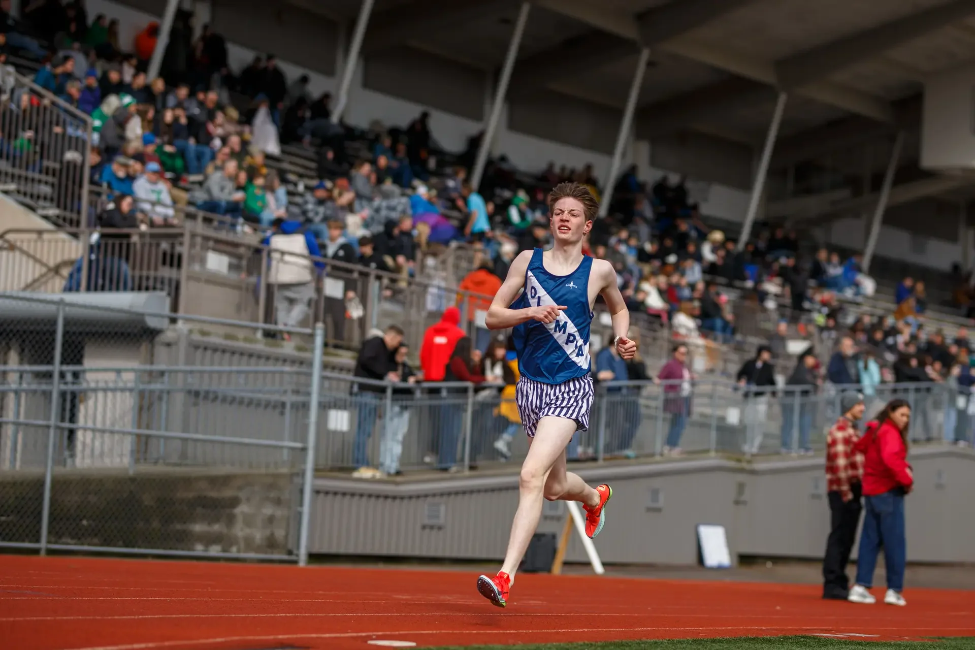 Olympia High School track athlete James Levitt in action during the Bear Relays.