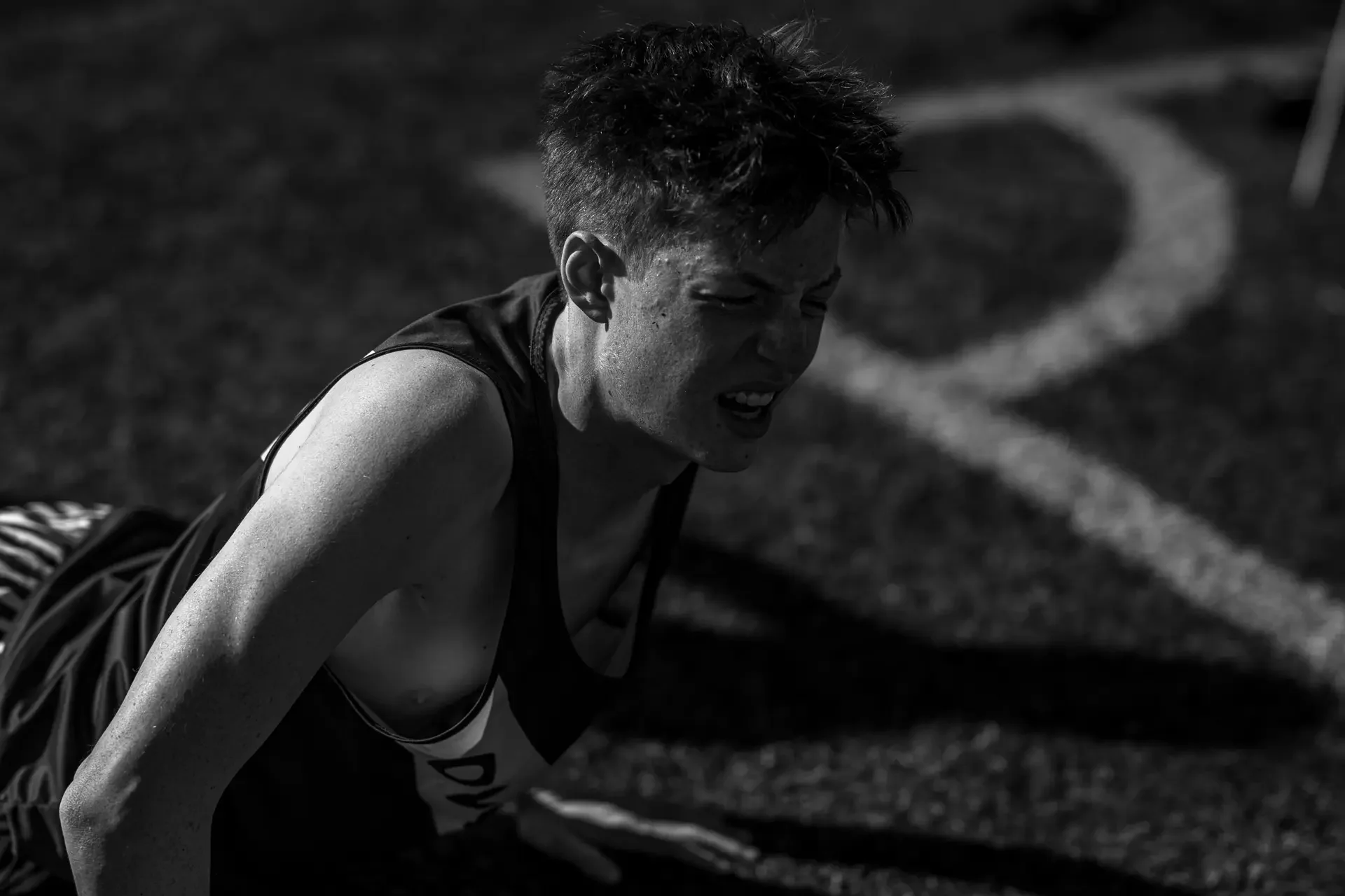 High school athlete post-race exhaustion