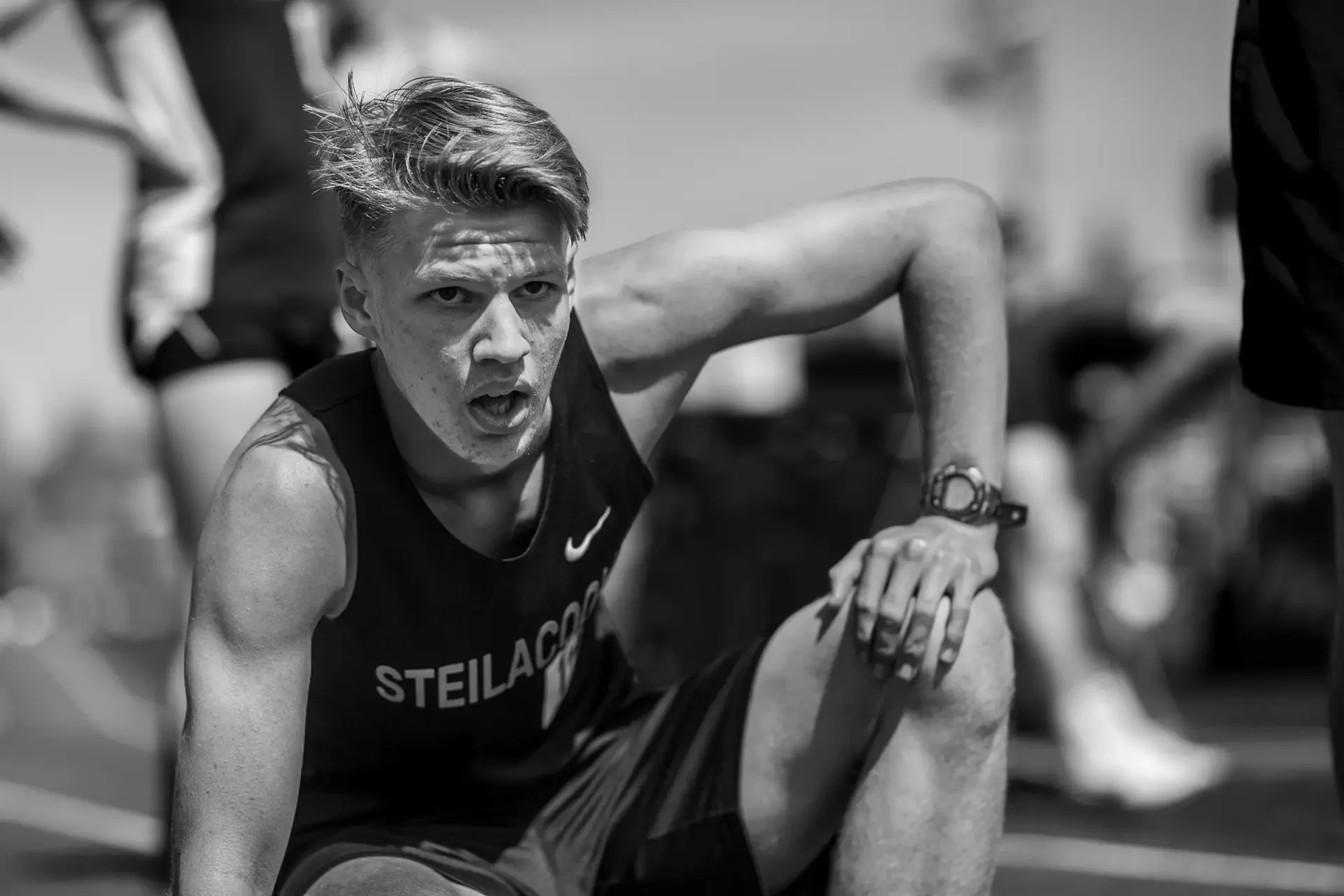 Infield athletic exhaustion black and white