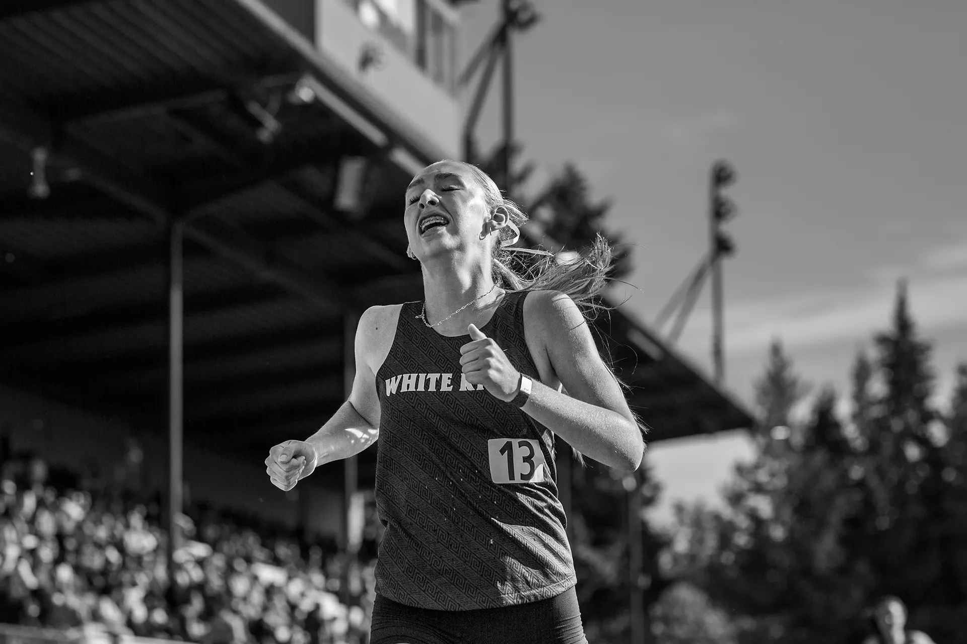 Maddi Larson of White River racing the 1600m at the 2026 district championships