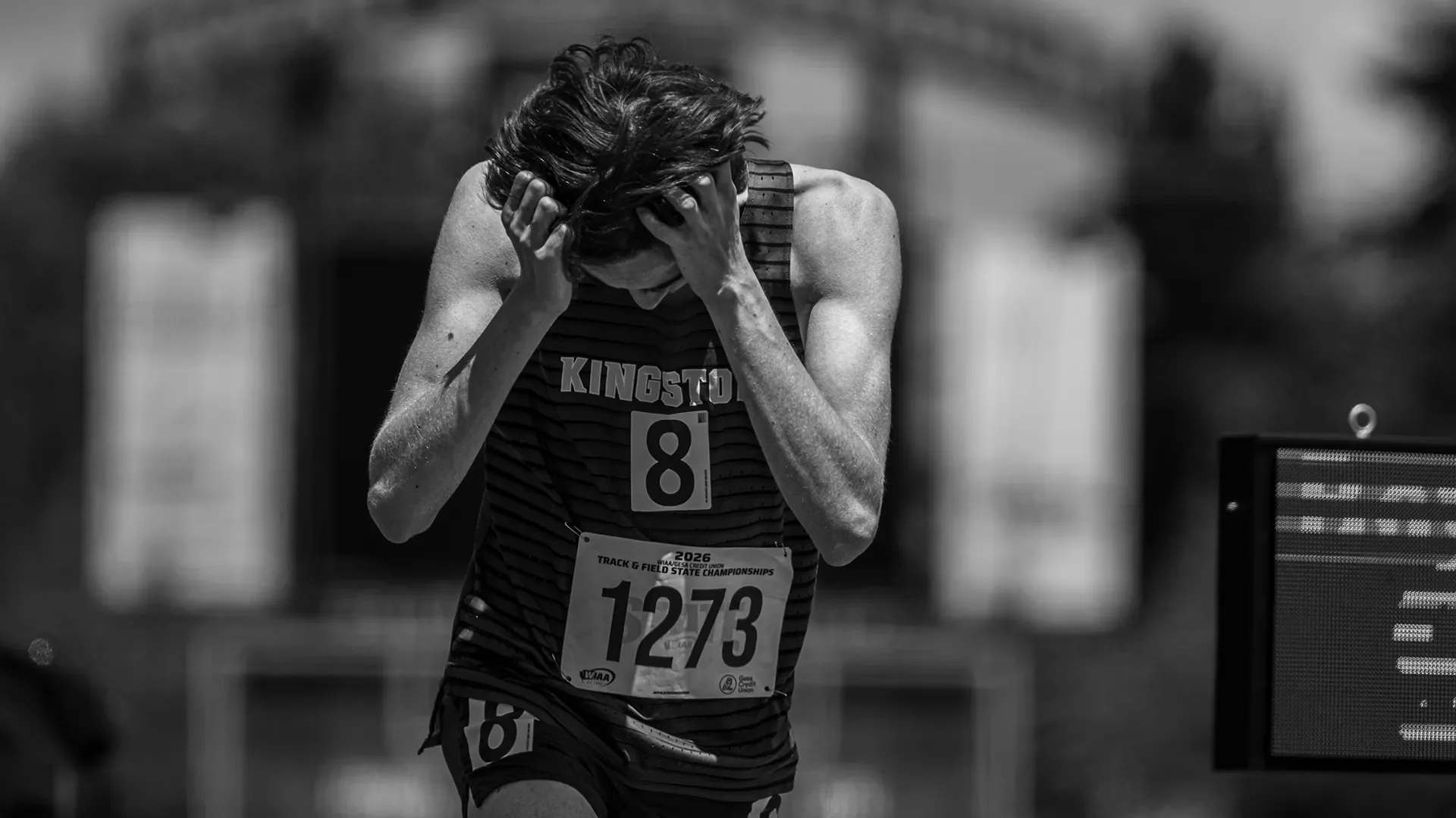Timothy Clark-Johnston of Kingston runs the 3200m at the 2026 WIAA State Track Championships