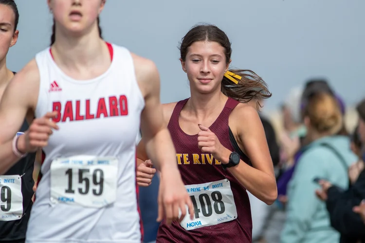 Paeton Poelman of White River running at the John Payne Invitational (2026)