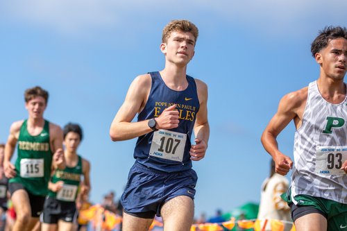 Liam Outlaw of Pope John Paul II cross country. Photo by Russell Moore.