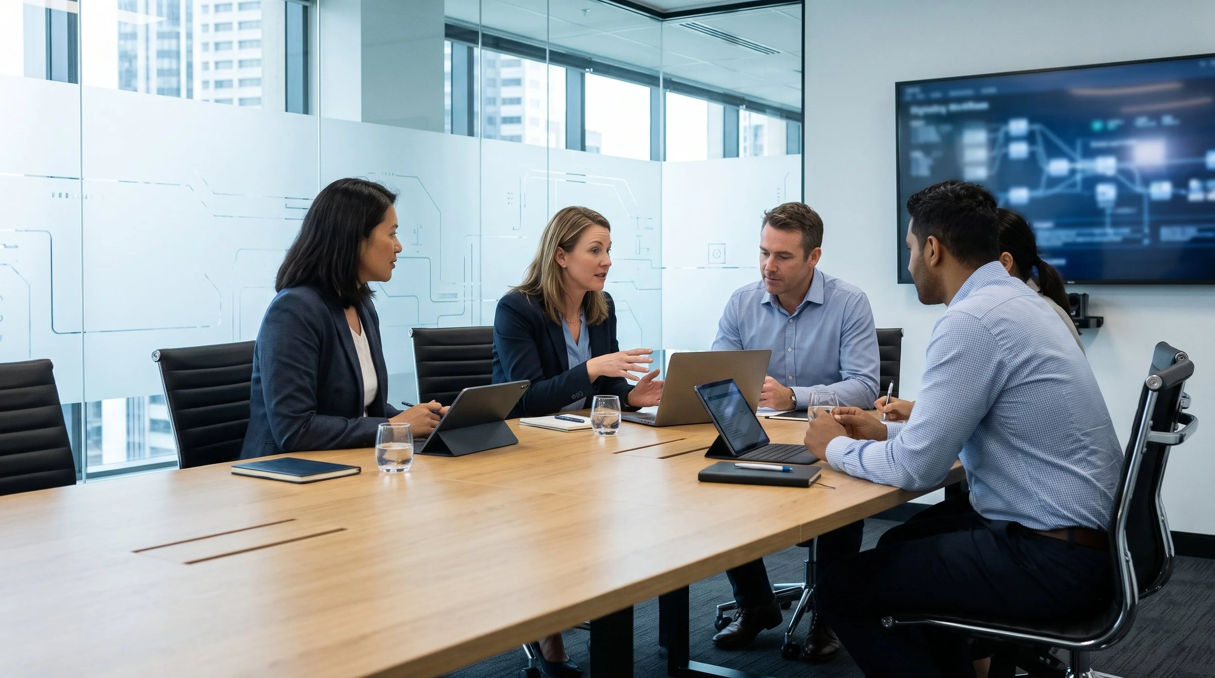 Meta Connects Asia expert consultants collaborating on privacy compliance and data governance frameworks in a Hong Kong office