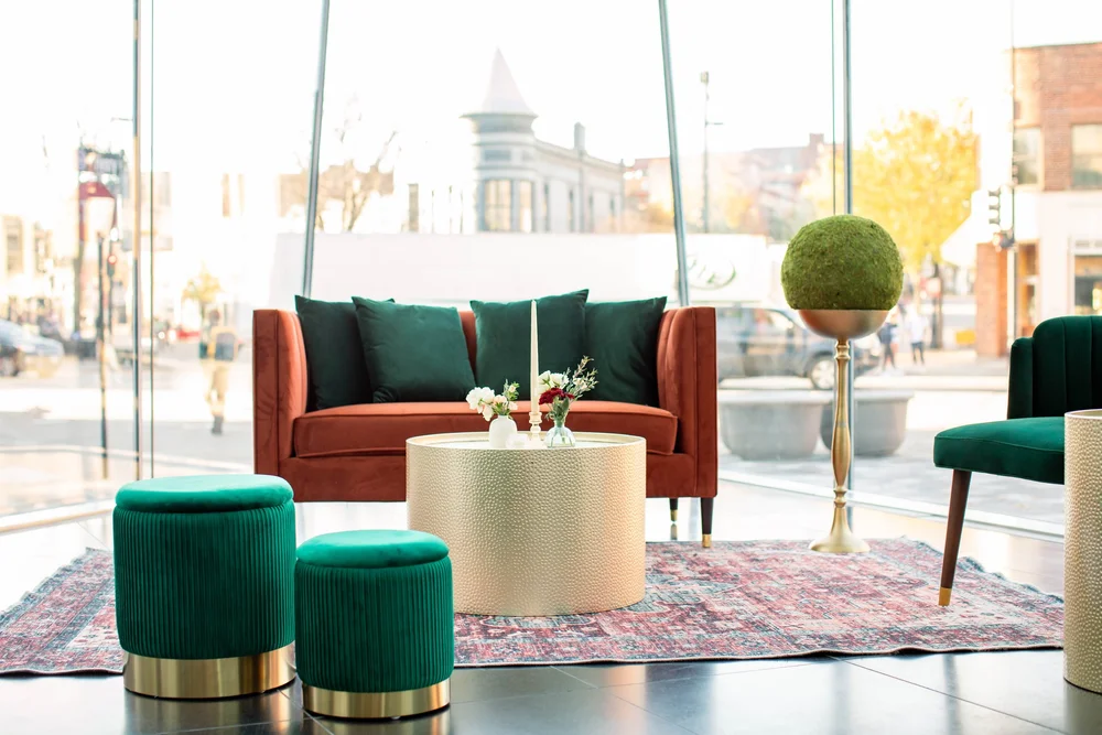 An inviting lounge overlooking Madison's State Street. Photograph by Kuffel Photography.