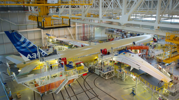 Airbus aircraft on final assembly line