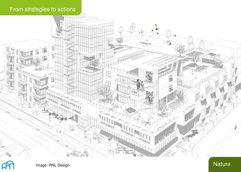 Arch. Drawing: Modern Complex Grey on white. Shows green complex with rooftops. Text: 