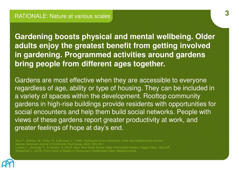 Text overlay on a white background reads: 'Gardening boosts physical and mental wellbeing. Older adults enjoy the greatest benefit from gardening. Programs around gardens bring people together.'