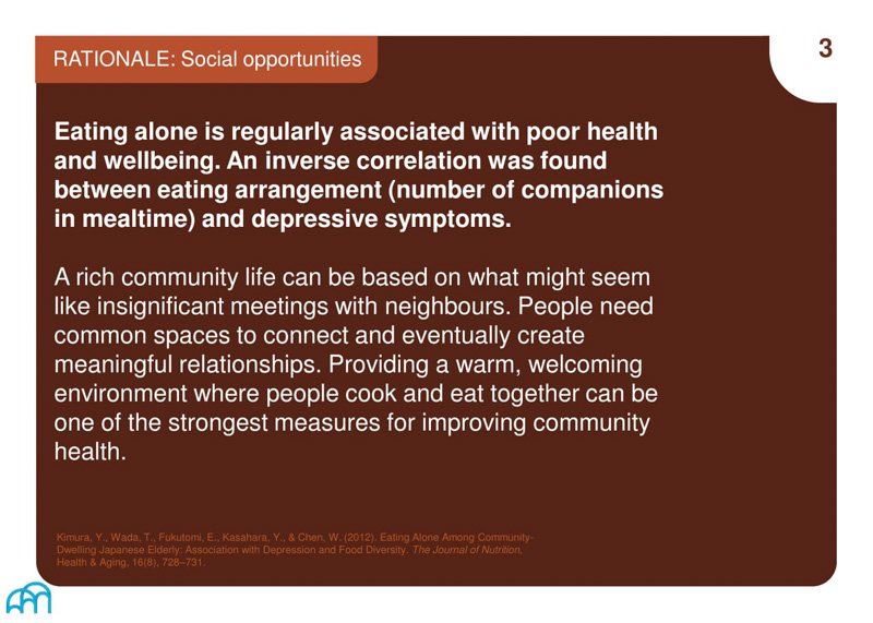 An explanatory text describing the value of shared meals in fostering community ties and improving mental health.