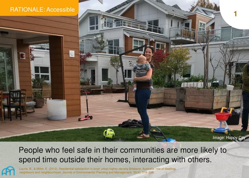 Image of a woman holding a baby in a community courtyard promoting interaction and outdoor time.