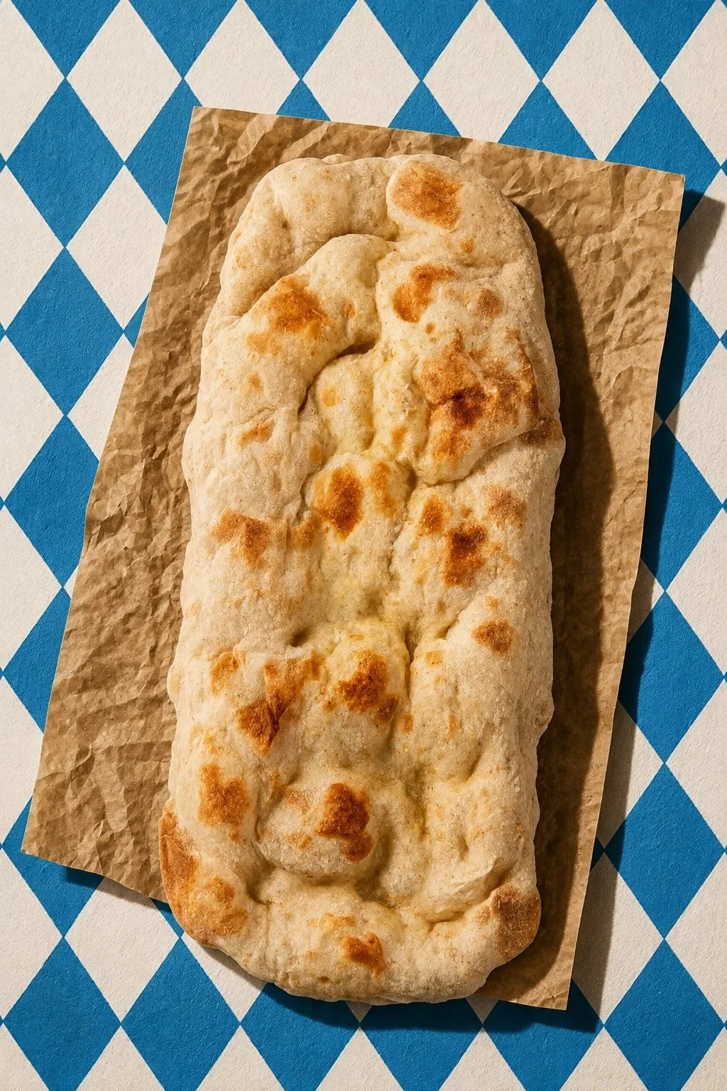 An uncooked pinsa base on baking paper