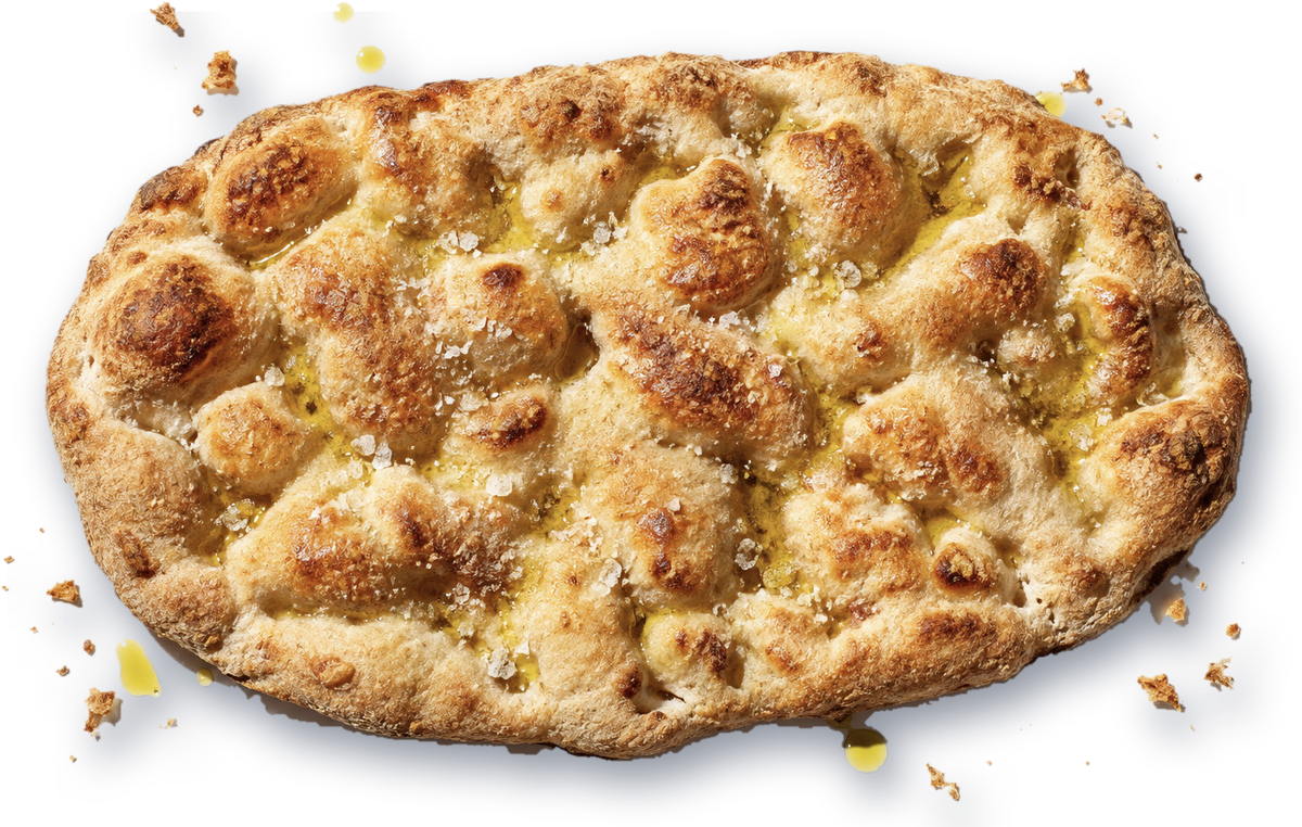 A golden, bubbly Flour + Gold Original pinsa base