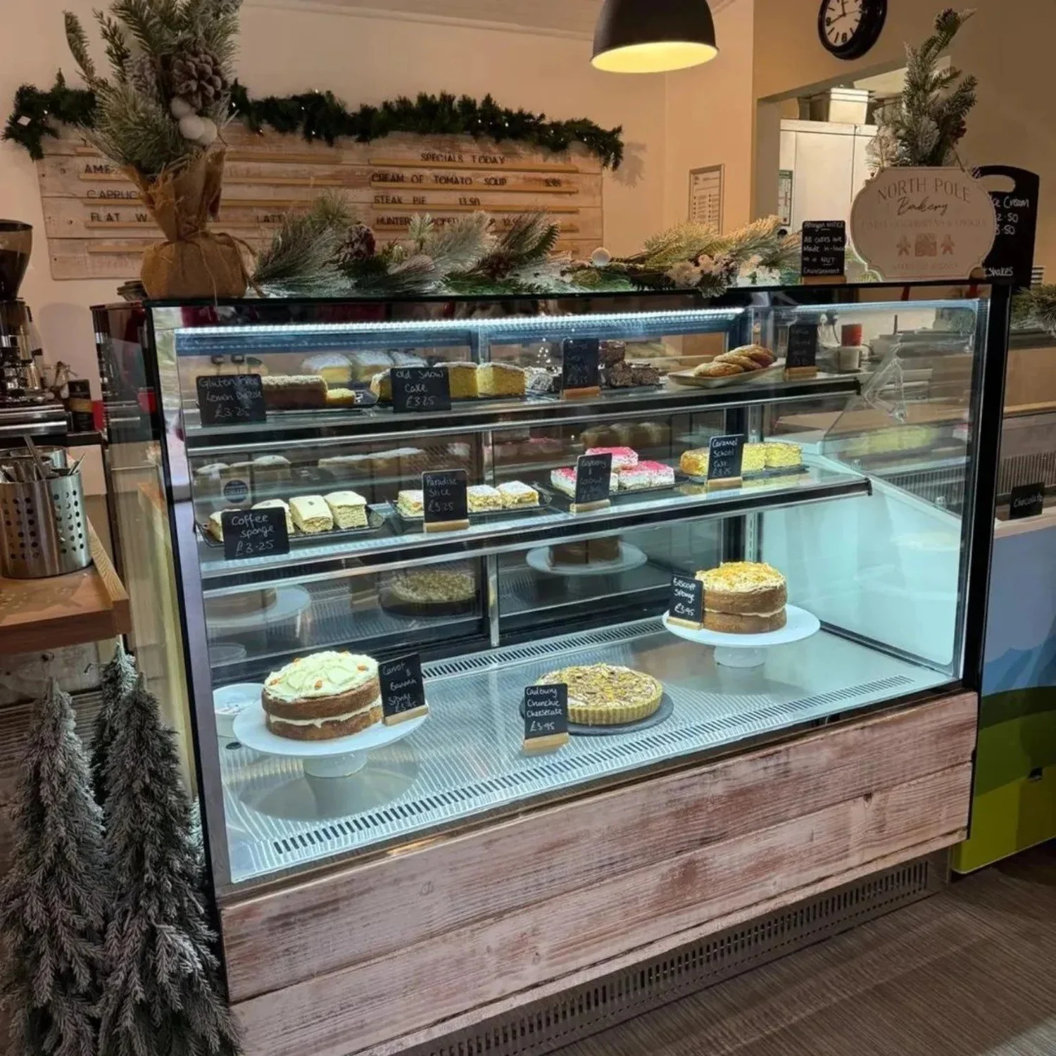 The café dressed for Christmas