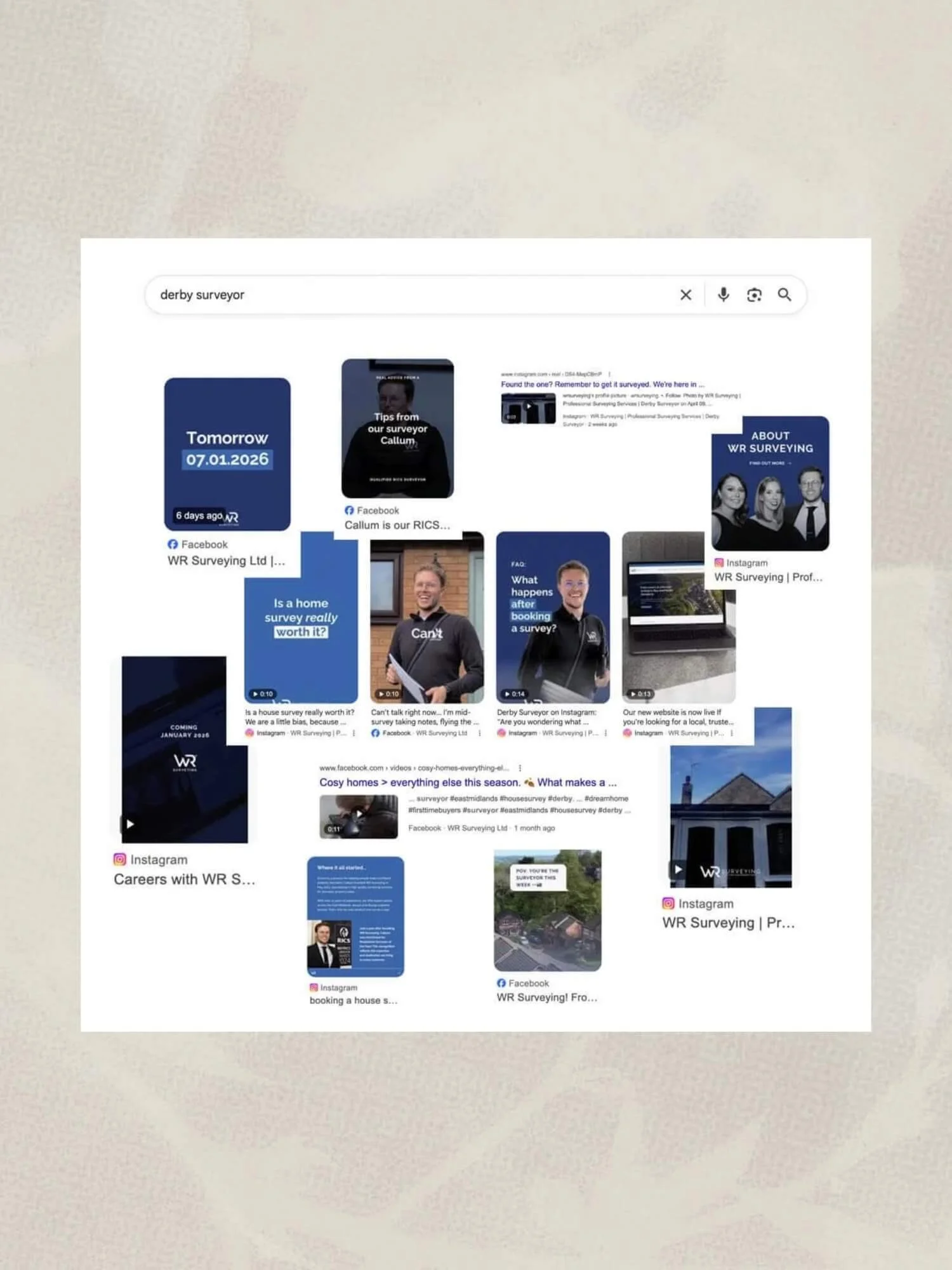 Example of Instagram posts appearing in Google search results for a local business