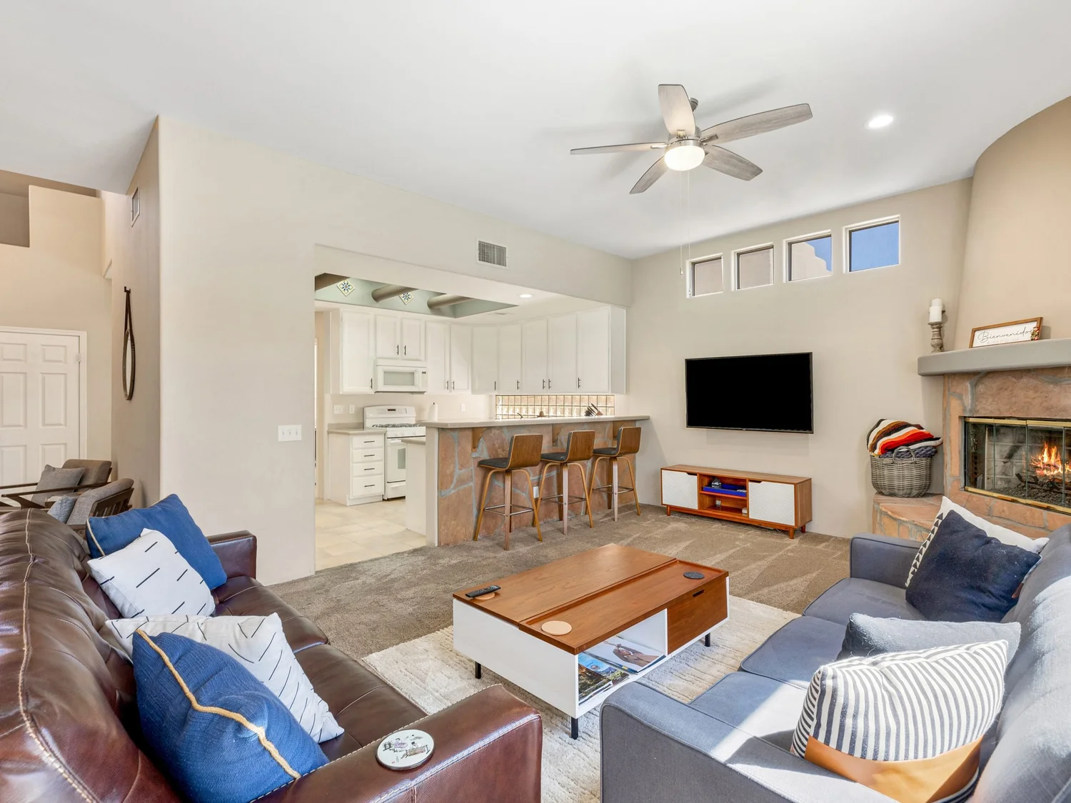 A furnished living room in a Bermuda Dunes home