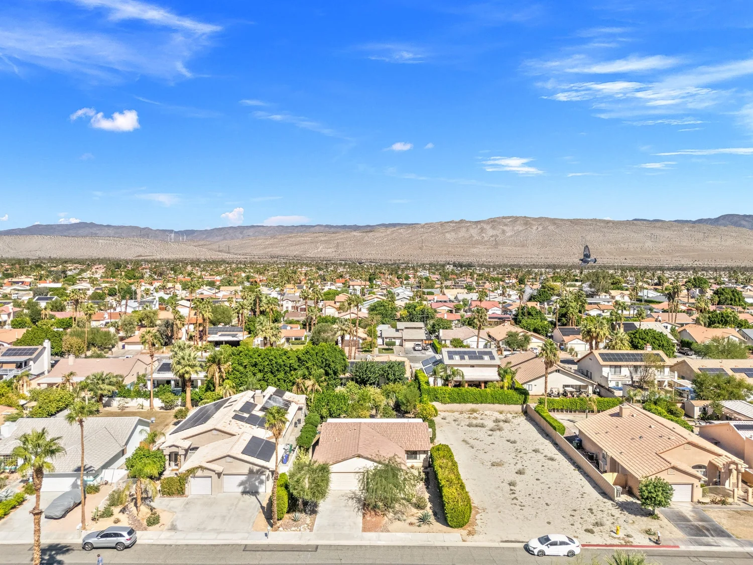 Cathedral City from the air, toward the Santa Rosa Mountains