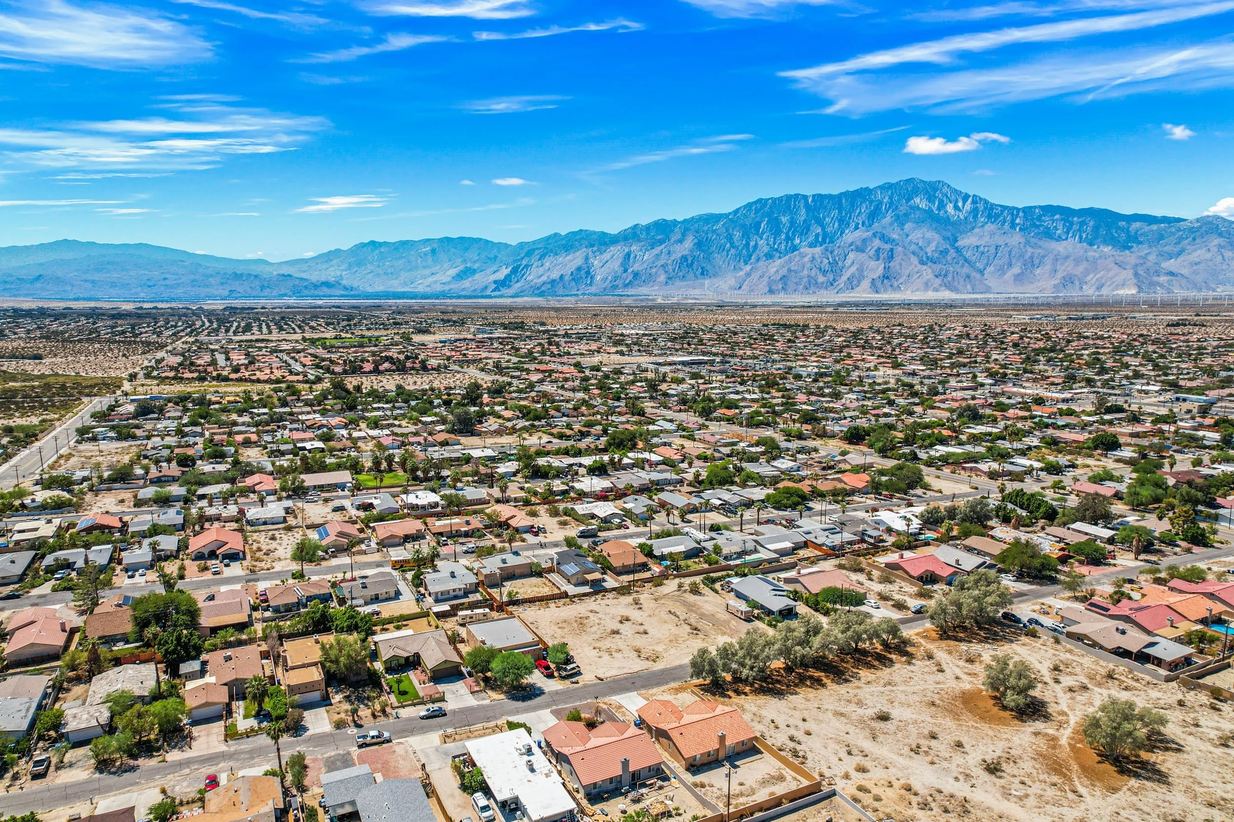 Desert Hot Springs from the air, with the San Jacinto Mountains across the valley