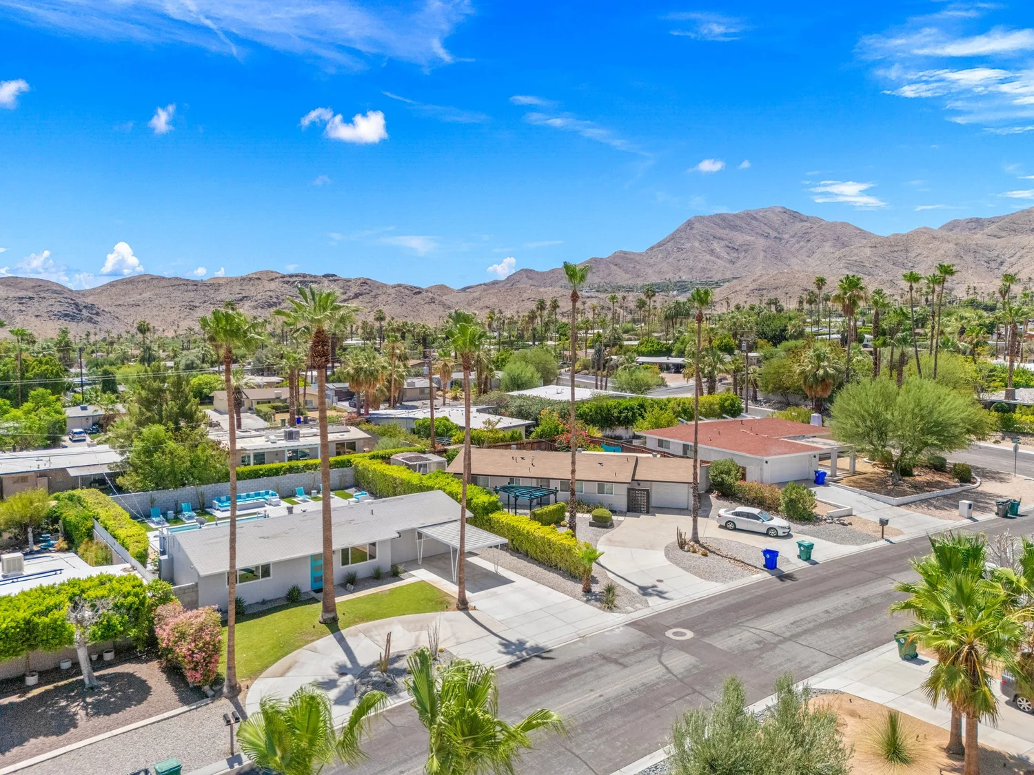 A street of single-story homes in Cathedral City Cove