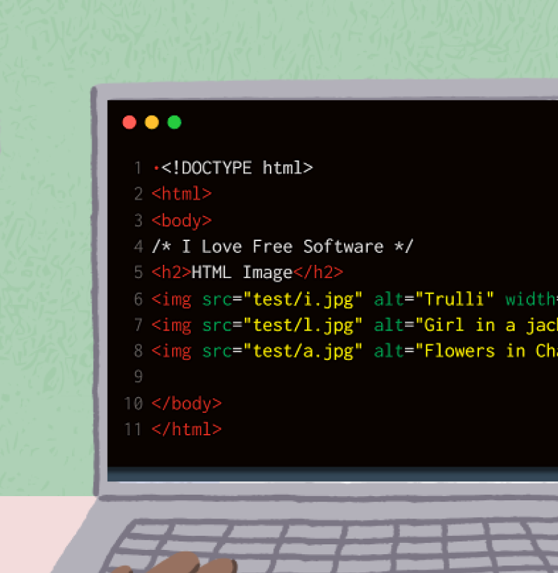 Coach illustration, coding screen