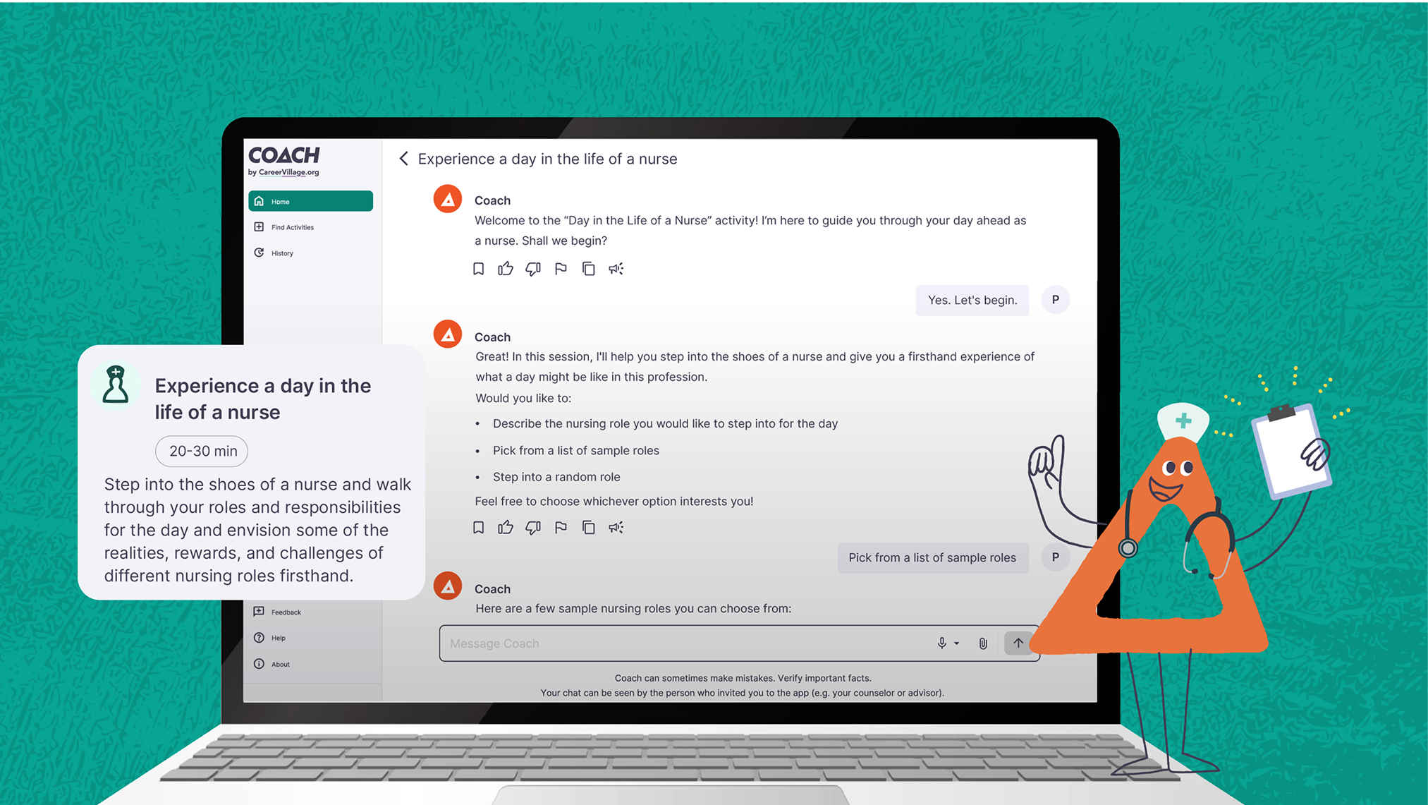 Coach chat with activity tiles in foreground