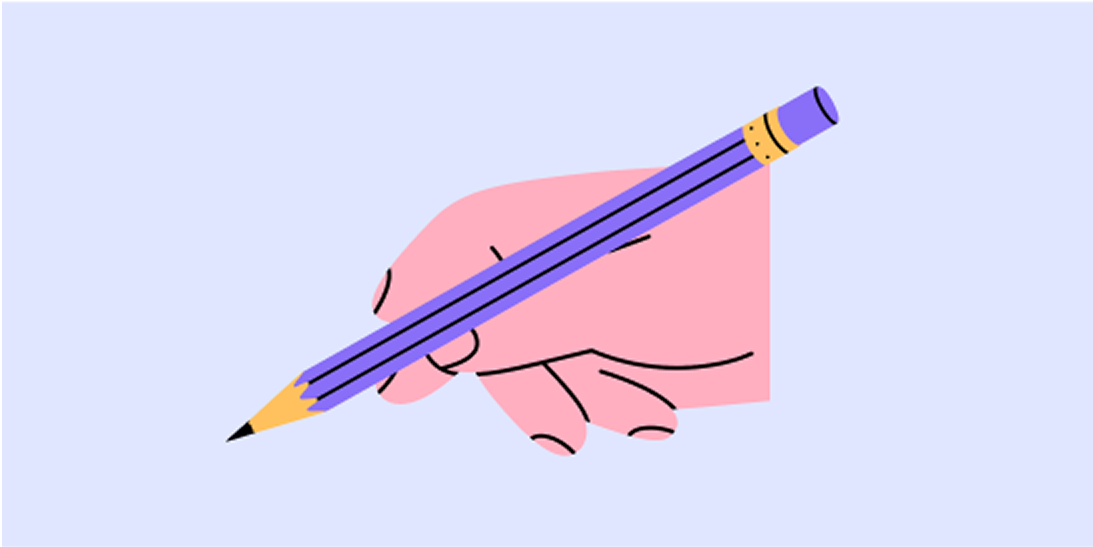 illustration. hand holding pencil.