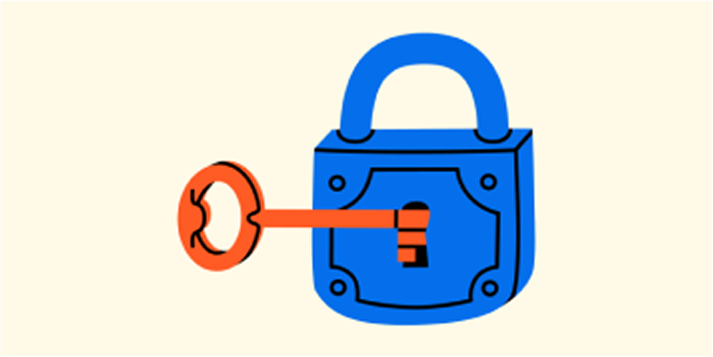 illustration. orange key in blue lock.